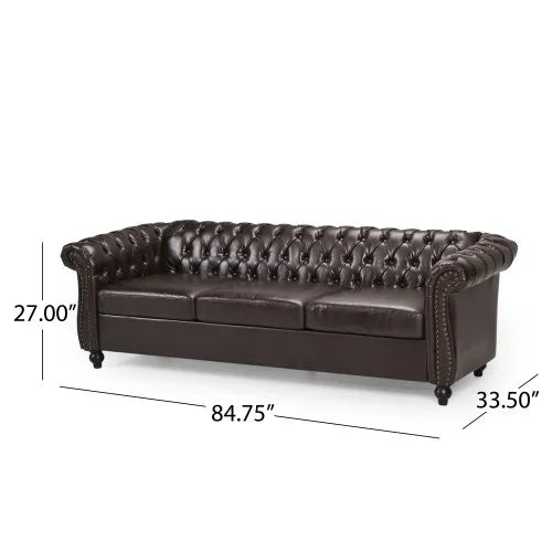 Classic Chesterfield Sofa - Button Tufted, Nailhead Trim, Scrolled Arms & Low Profile Design