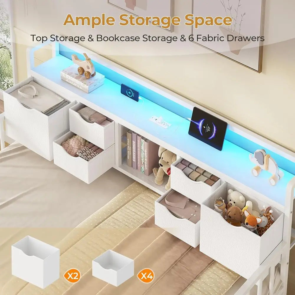 Twin Daybed with Trundle, Storage Drawer & Charging Station, Adjustable Metal Frame, Versatile for Living Spaces, White