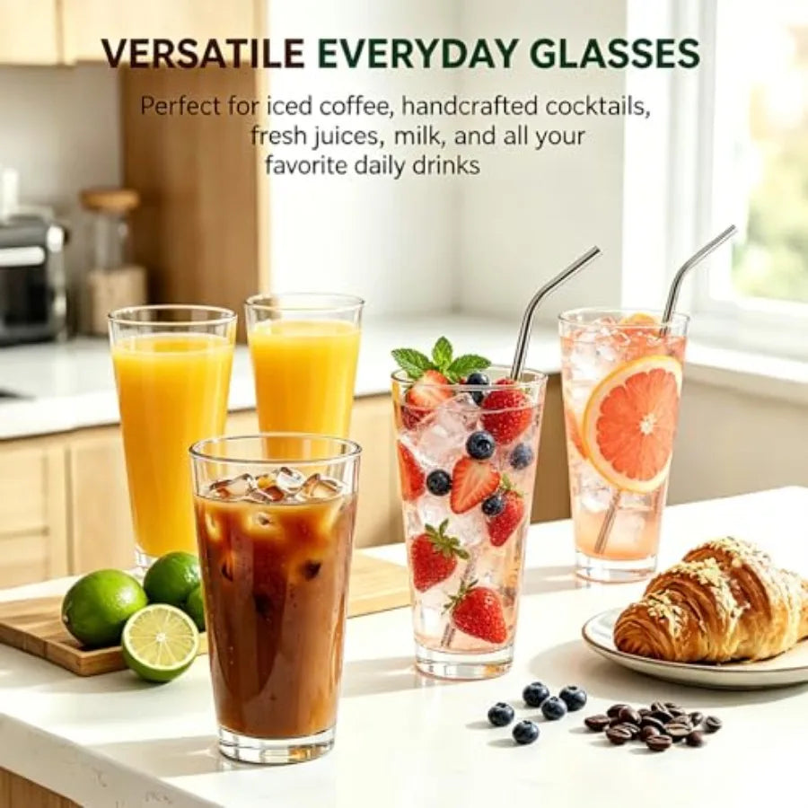 Glass Cups 17 oz, Clear Drinking Tumblers For Home, Highball Glass Drinking Glasses For Beverages, Cocktail Glass, Large Water