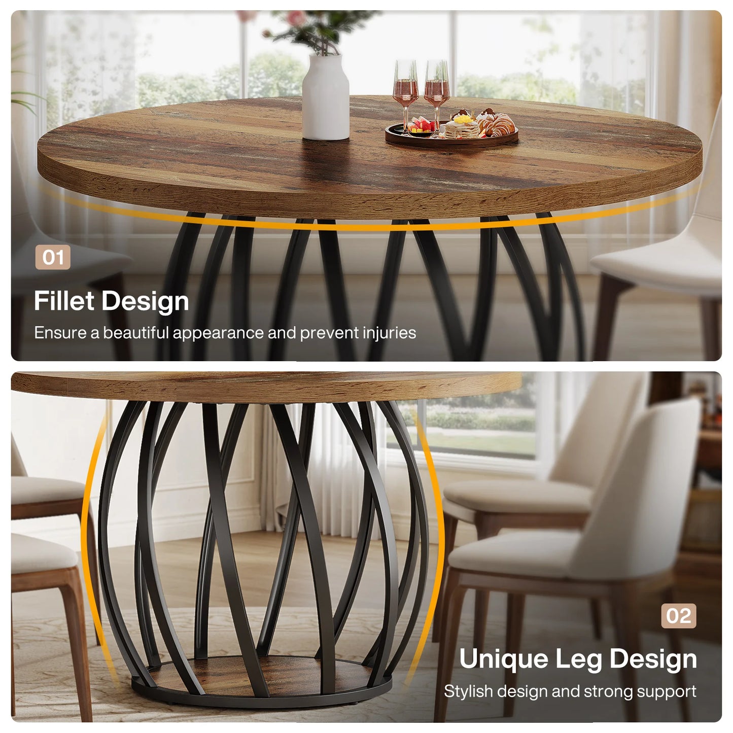 Tribesigns Round Wooden Dining Table With Sturdy Metal Base