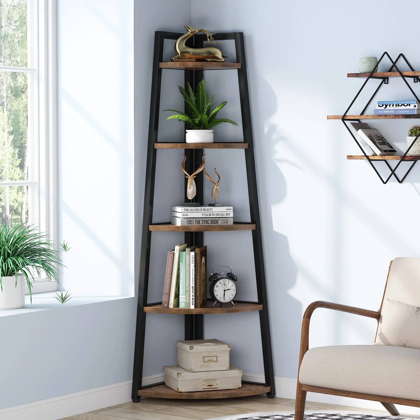 Tribesigns 5 Tier Corner Wood Bookshelf Organizer For Home