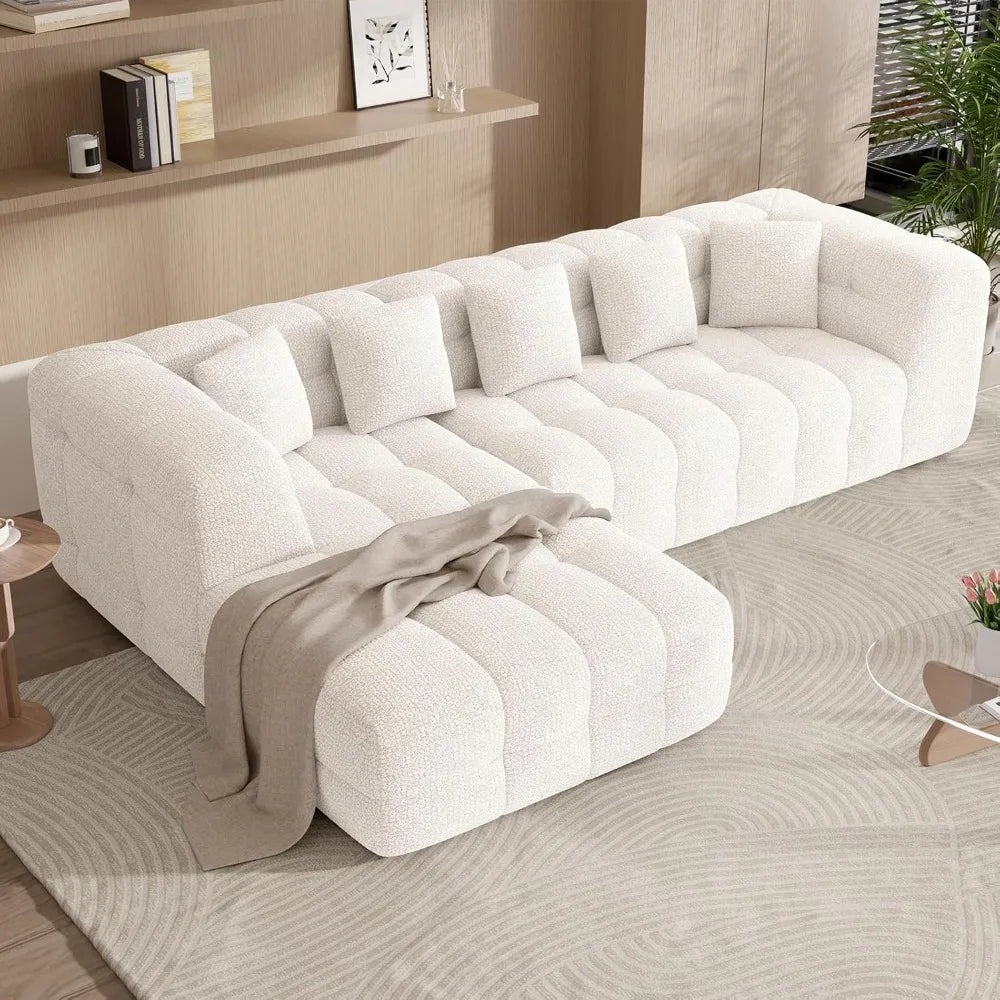 Modern Chenille L Shaped Tufted Sectional Sofa With Boneless Design