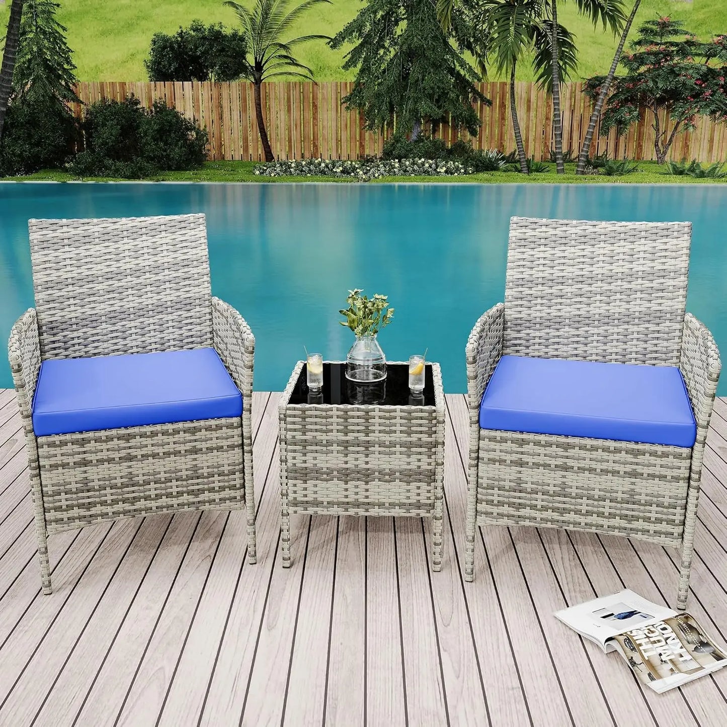 HiMISS All Weather 3 Piece Patio Set With Rattan Chairs