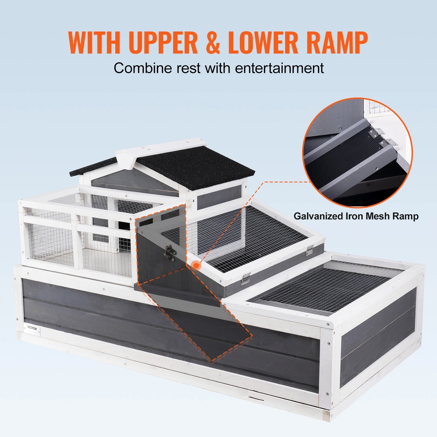 SucceBuy 3-Room Tortoise House Tortoise Habitat Wooden Enclosure Indoor Outdoor Openable Roof Large Reptile Cage44" x 25.6"x 24"