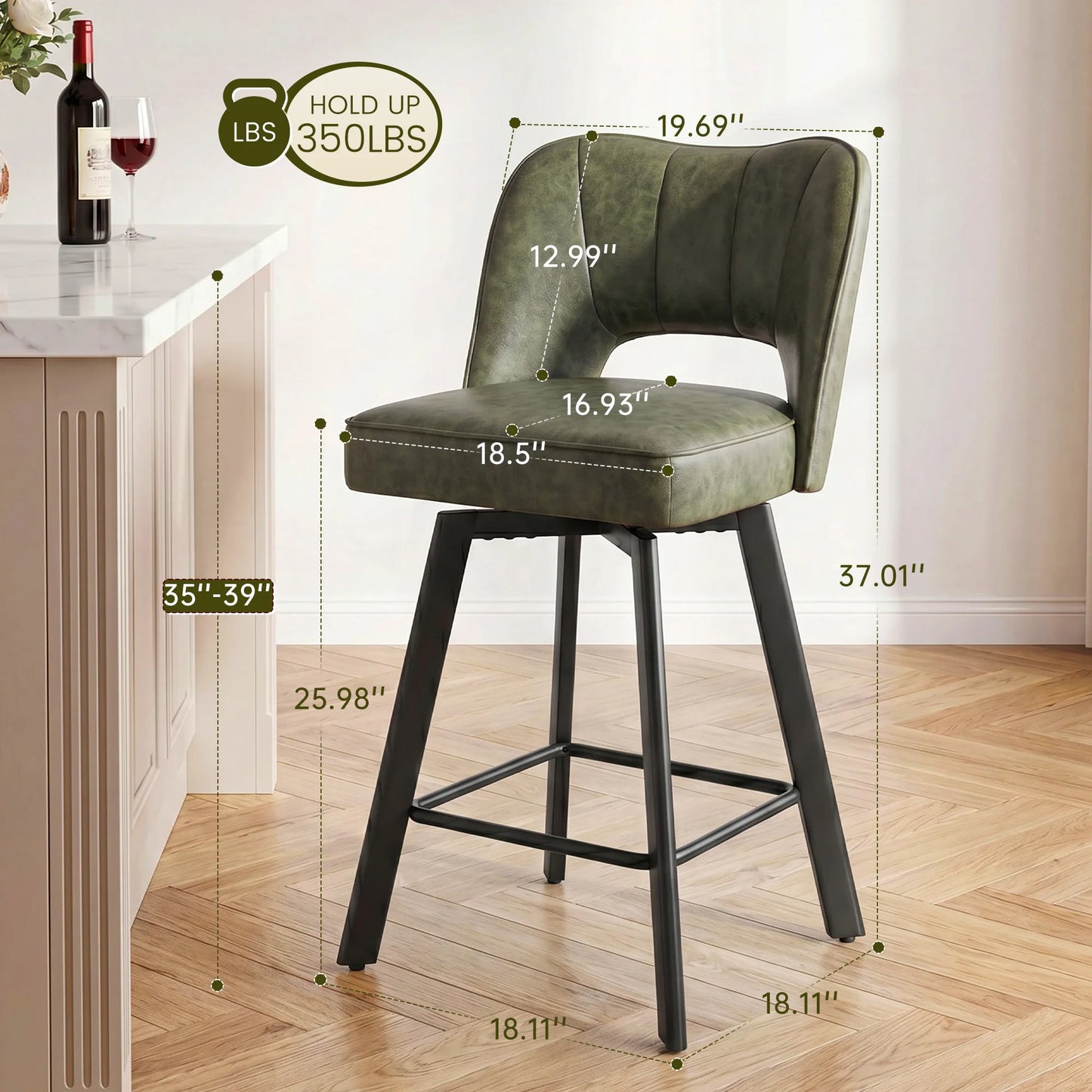 Counter Height Swivel Bar Stools With Adjustable Metal Frame