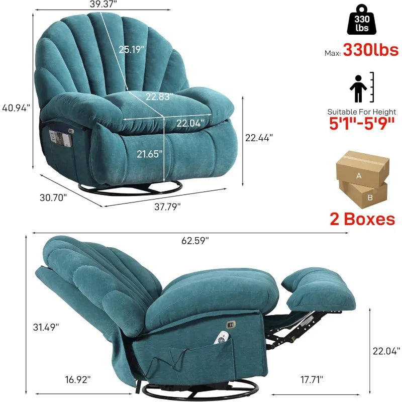 Power Recliner Chair With 360 Swivel And Storage Soft Fabric