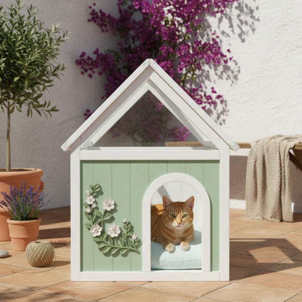 Cedar Indoor Cat House with Clear Acrylic Roof – Wooden Pet House for Small Cats & Dogs Moisture-proof,pest-proof Pet Products