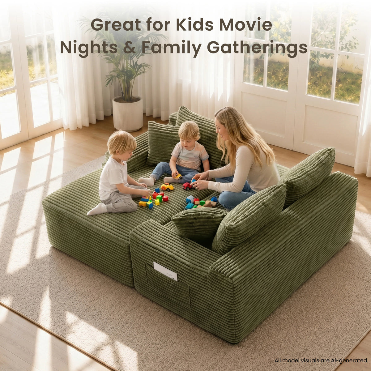 95" Modular Sectional Sofa with Chaise, Deep Seat Corduroy Cloud Couch, No Assembly Modern L Shaped Sofa for Living Room, Oversized Comfortable Lounge Couch Furniture, Space Saving Apartment Sofa, Cozy Home Seating with Remov