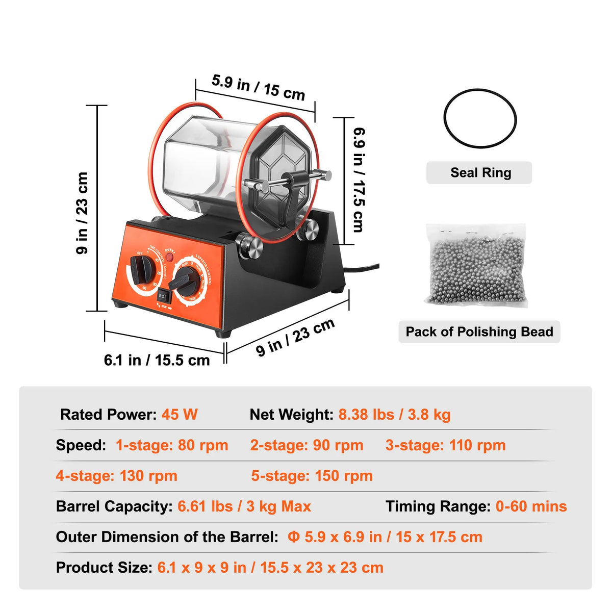 SucceBuy 3kg 5kg Rotary Tumbler Surface Polisher Jewelry Drum Polishing Machine Gem DIY Mini-Tumbler Finishing Tools