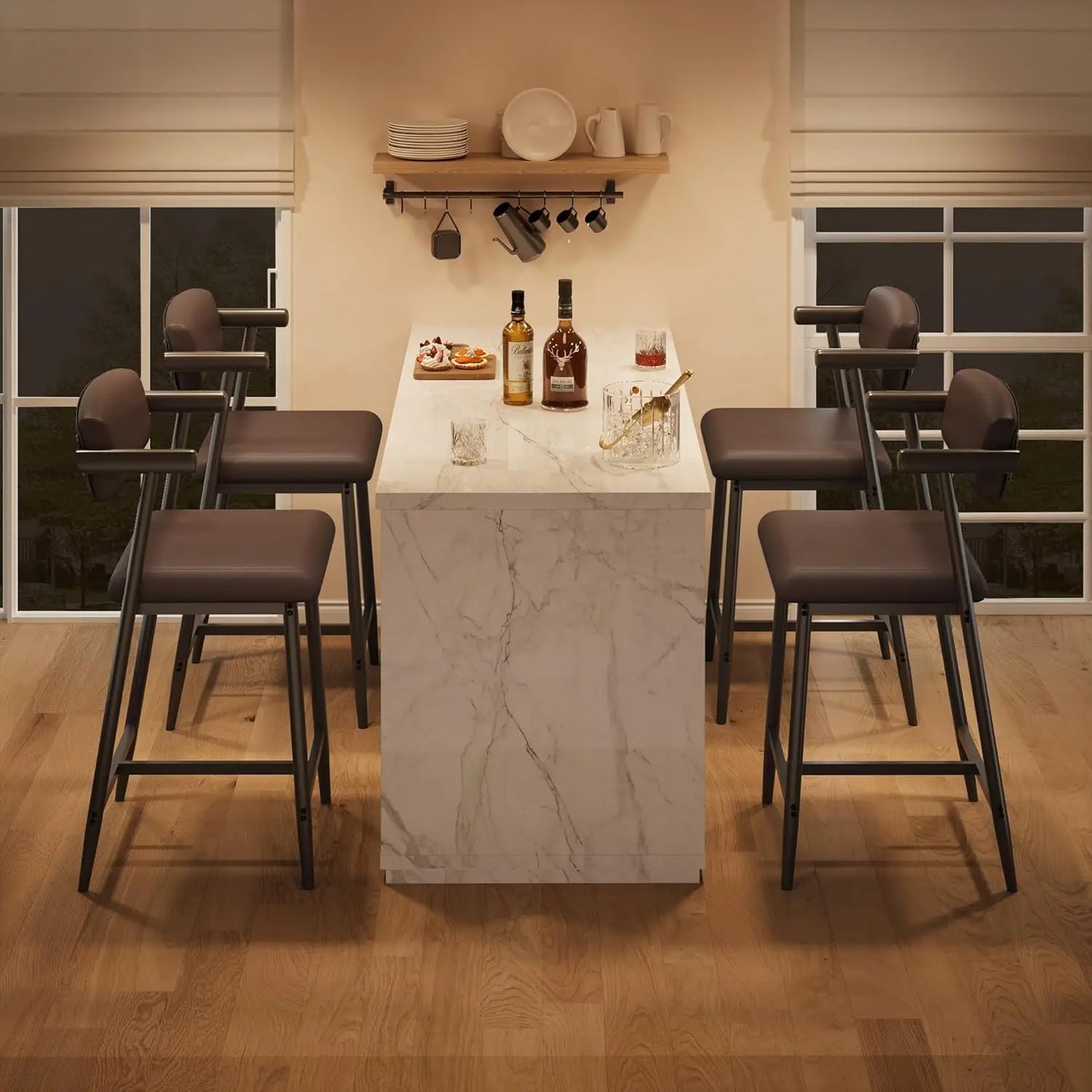 HobbyLane Counter Height Bar Stools Set With Back And Armrests