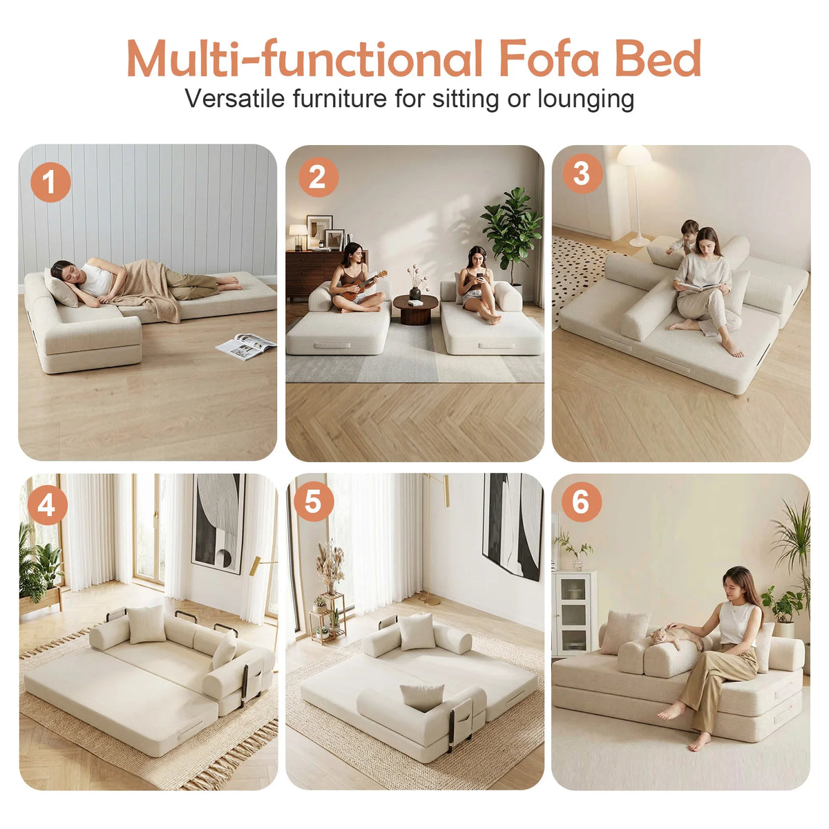 Convertible Compression Sofa Bed High Density Foam Corduroy Upholstery Space Saving Portable Sleeper Sofa for Guest Room Home