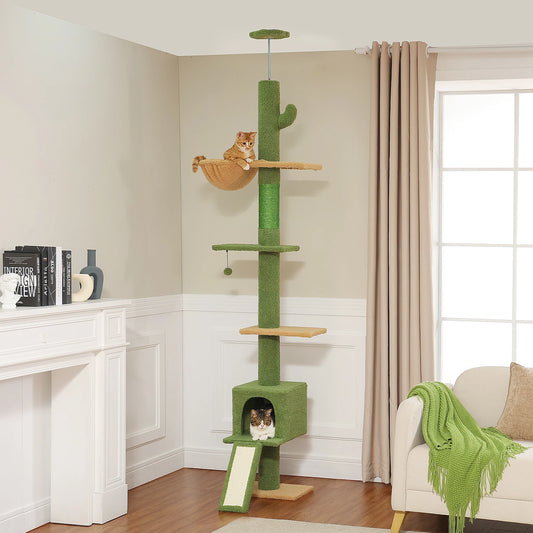 Cactus Cat Tree Floor to Ceiling Cat Tower with Sisal Scratching Post,Comfortable Hammock for Multi-Cat Homes,Cat Accessories