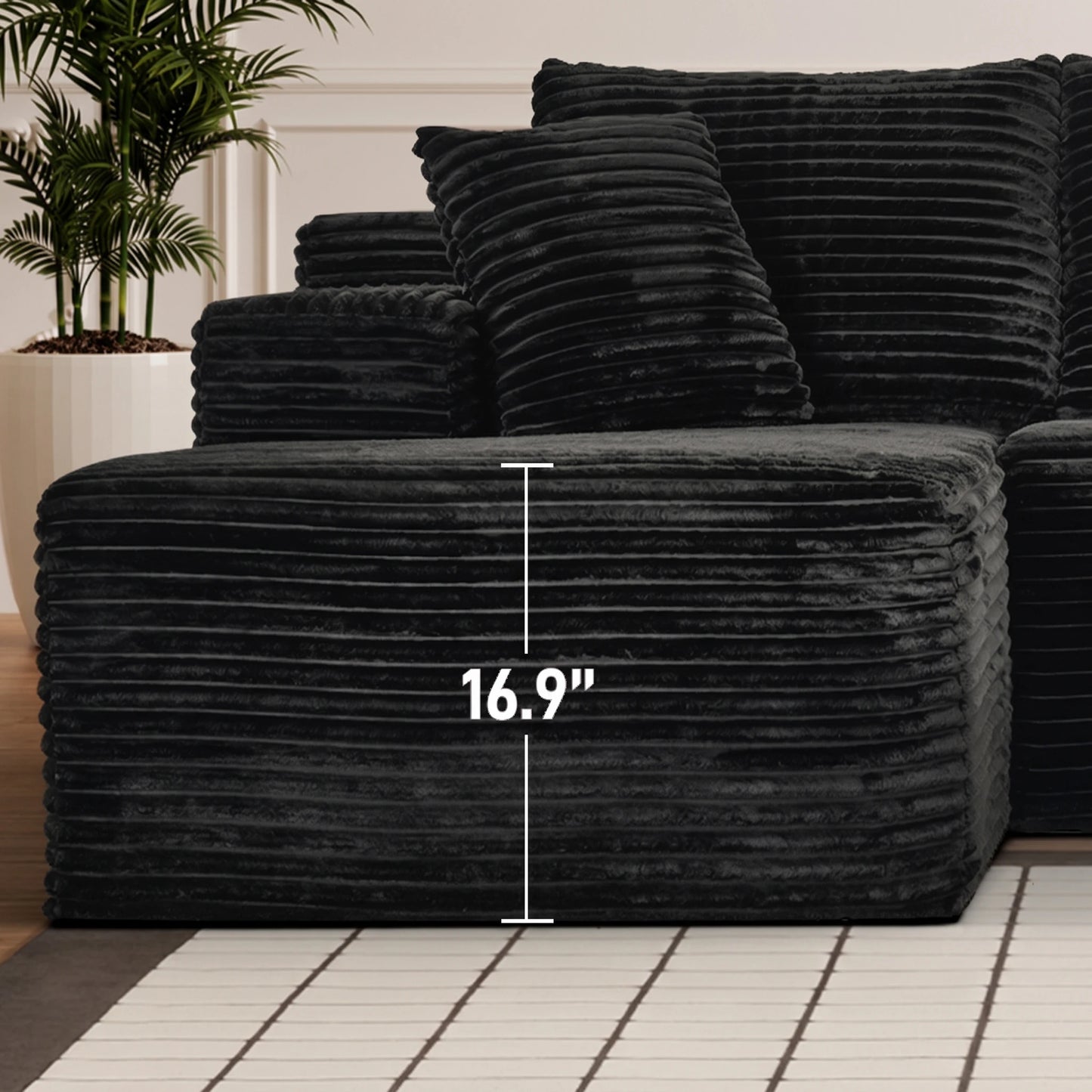 L-Shaped Corduroy Recliner Sofa With Chaise Deep Seat Modular Sectional