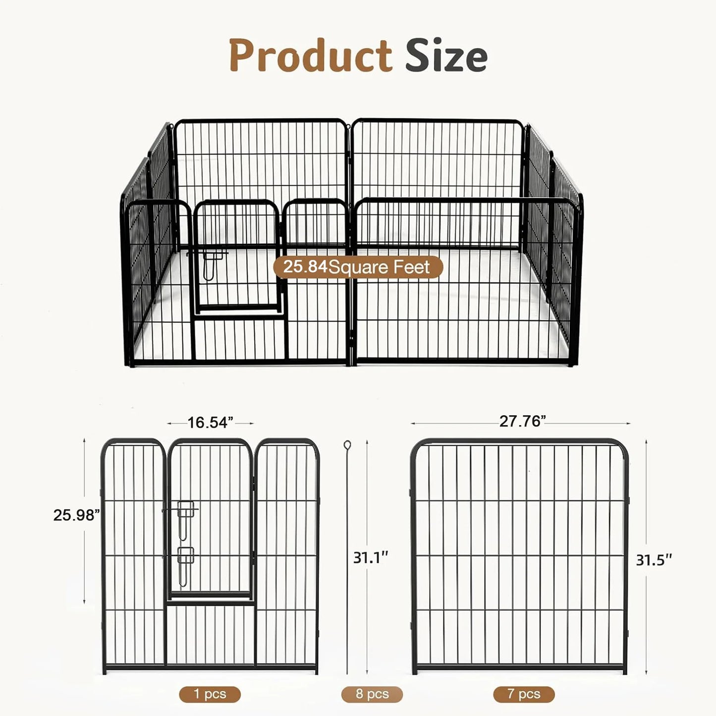 JHK Metal Eight Panel Foldable Dog Playpen Exercise Fence
