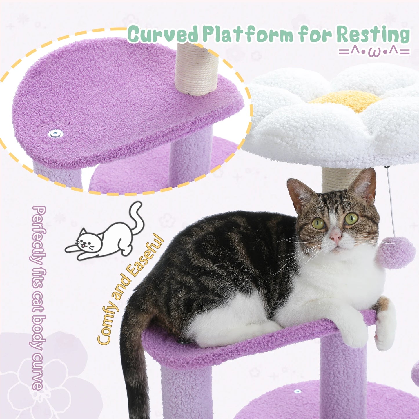 PEQULTI Flower Cat Tree for Indoor Cats With Plush Perches