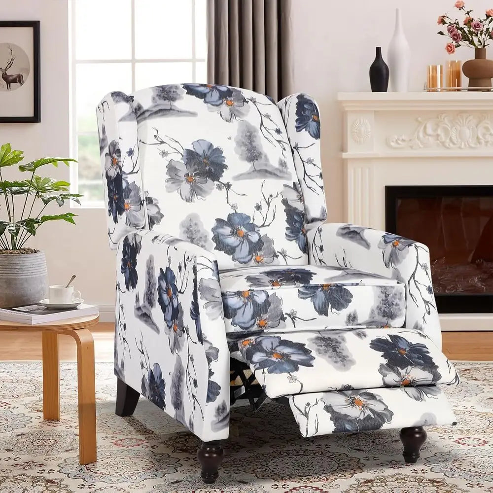 Upholstered Wingback Manual Recliner Chair for Living Room and Bedroom