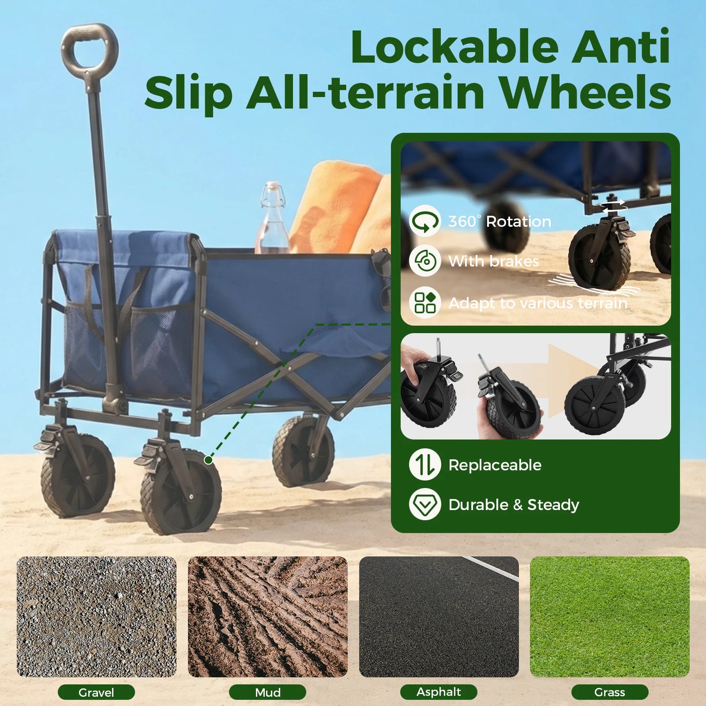 JHK Heavy Duty Collapsible Utility Wagon For Outdoor Use