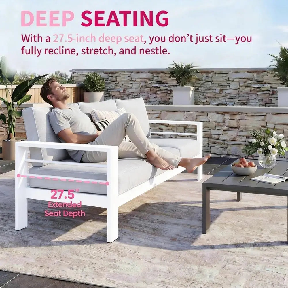 Ytyin 3 Seat Outdoor Aluminum Patio Sofa With Thick Cushions