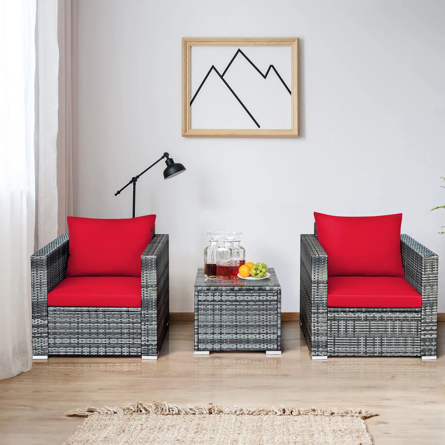 HOMASIS 3 Piece Patio Rattan Furniture Set With Cushions