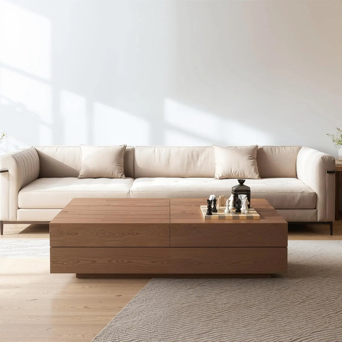 Mid-Century Modern Farmhouse 47.2-81.8" Expandable Coffee Table，Adjustable Center Table with Large Storage for, Customized