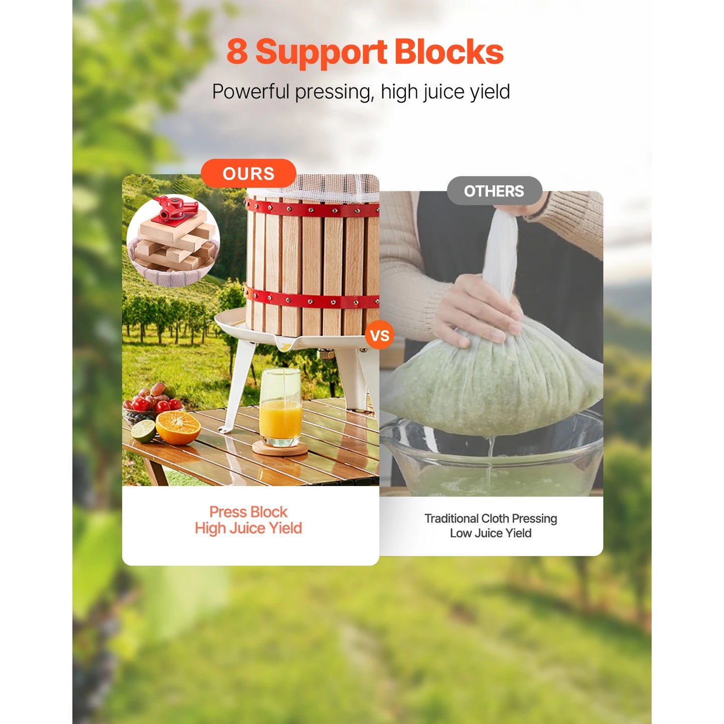 Solid Wood Manual Fruit Press With Heavy Duty Pressure Blocks