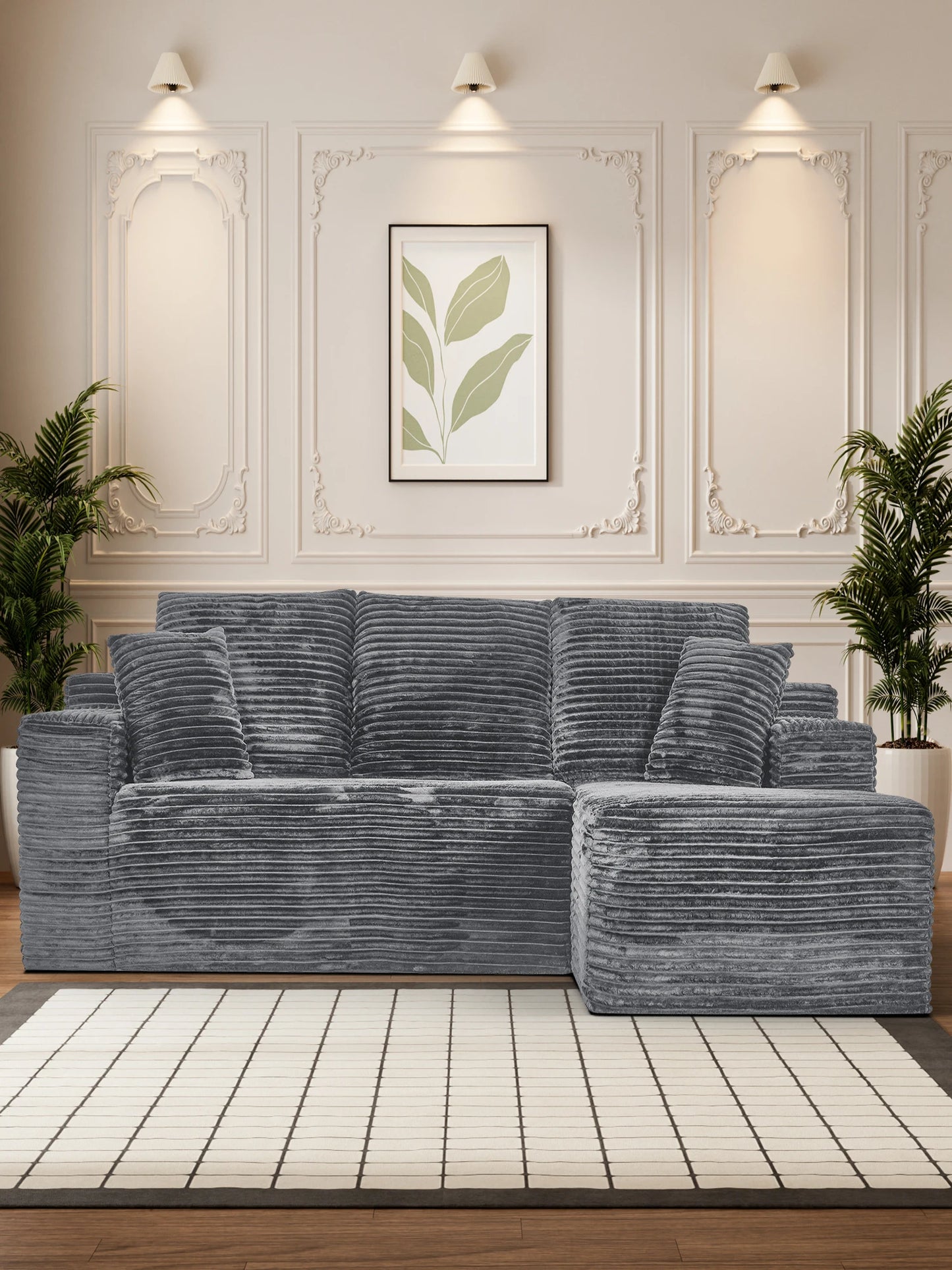 L-Shaped Corduroy Recliner Sofa With Chaise Deep Seat Modular Sectional