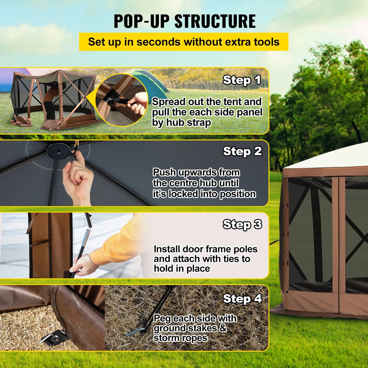 SucceBuy Pop Up Camping Gazebo Canopy Tent Sun Shade Shelter