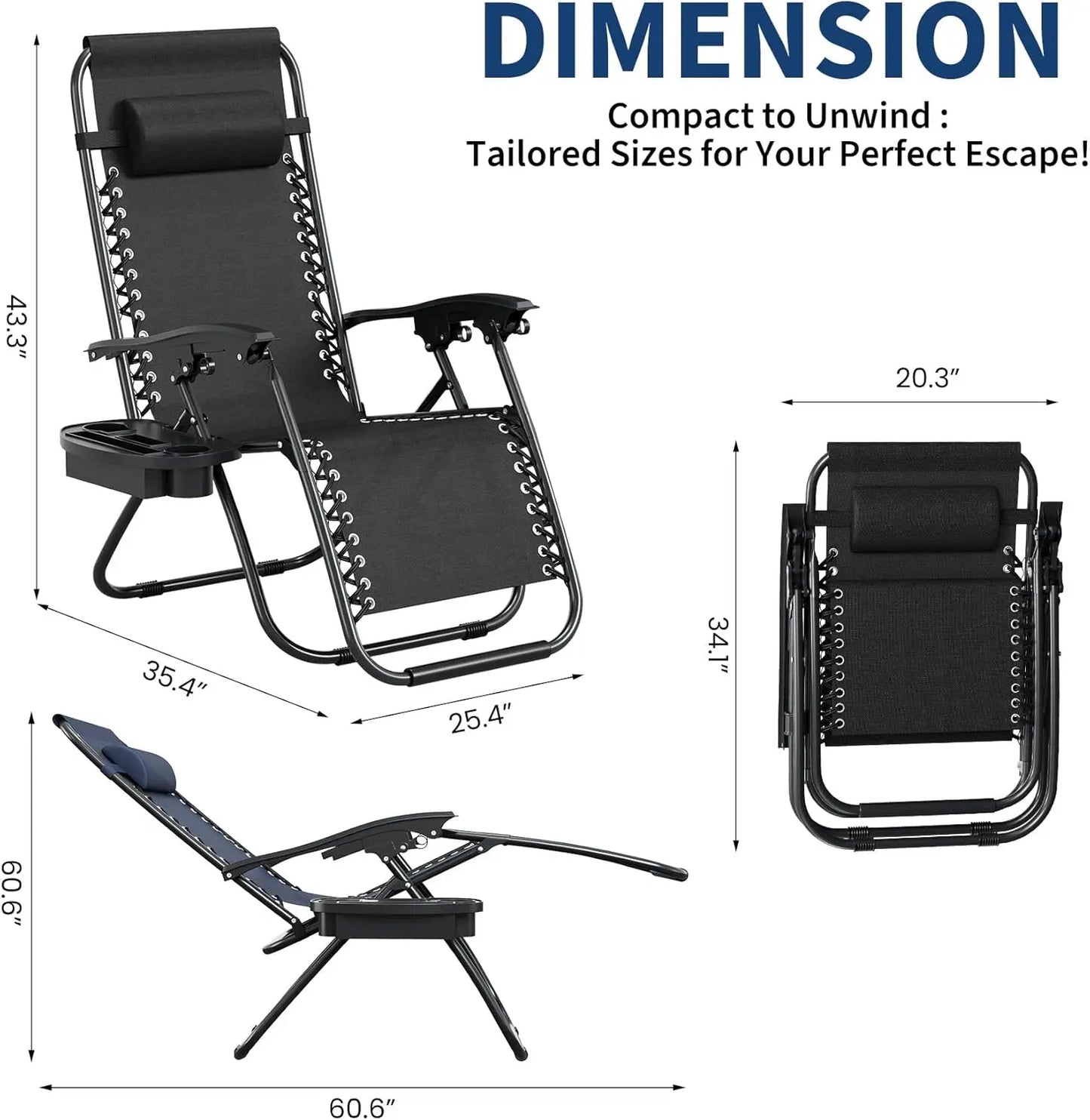 HiMISS 2 Pack Zero Gravity Beach Chairs With Cup Holder Tray