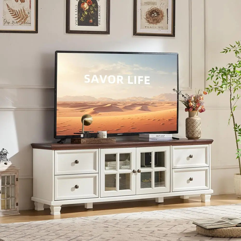 Classic Farmhouse TV Console And Rustic Coffee Table Set