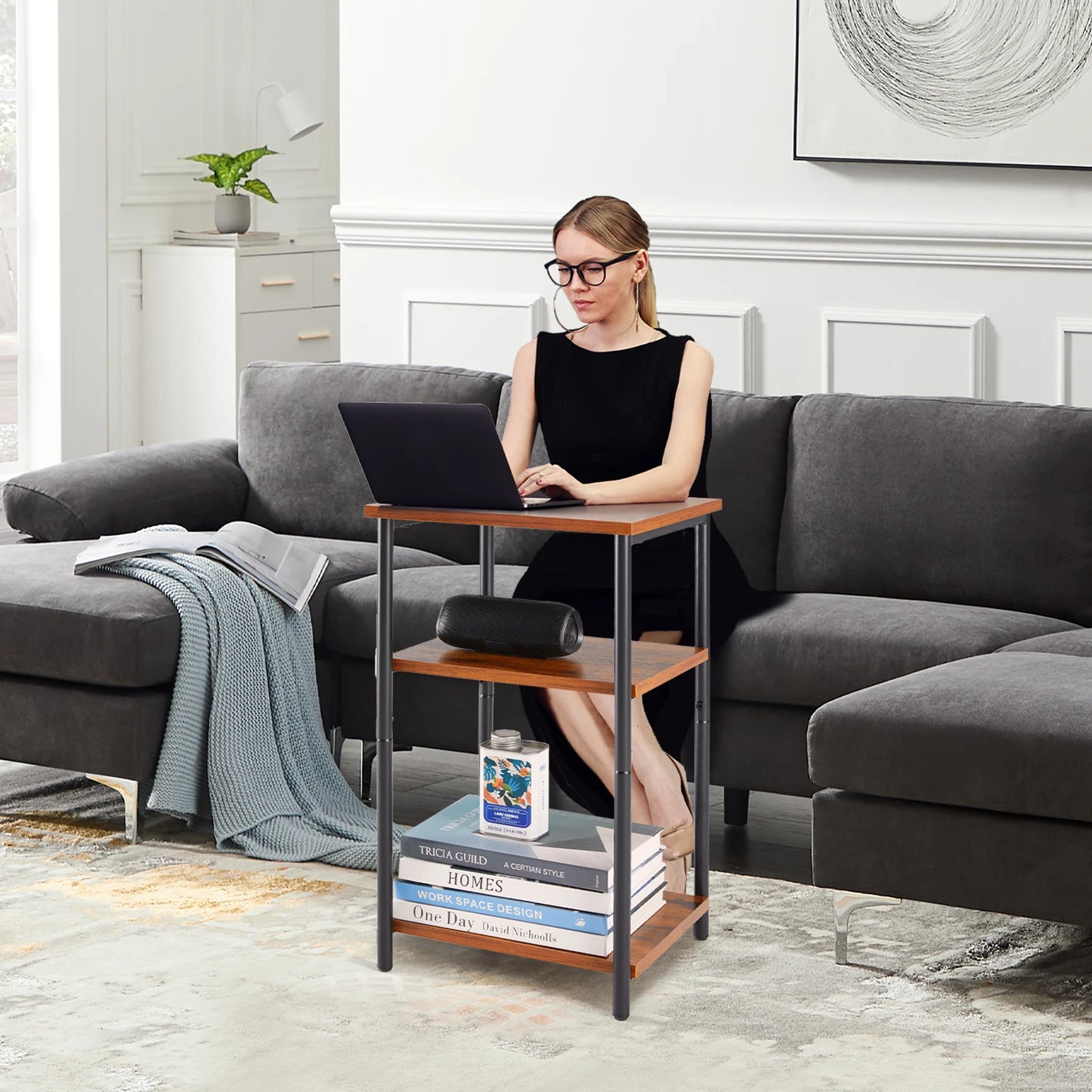 JHK 2 Tier End Table With Adjustable Feet For Living