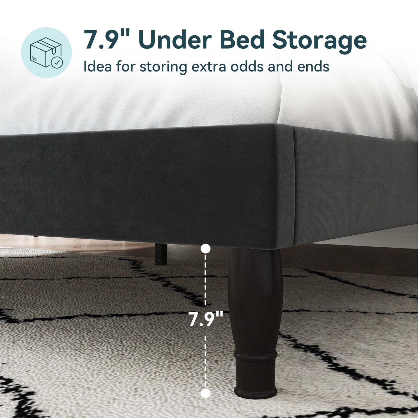 Hoomic Velvet Upholstered Bed With Diamond Tufted Adjustable Headboard