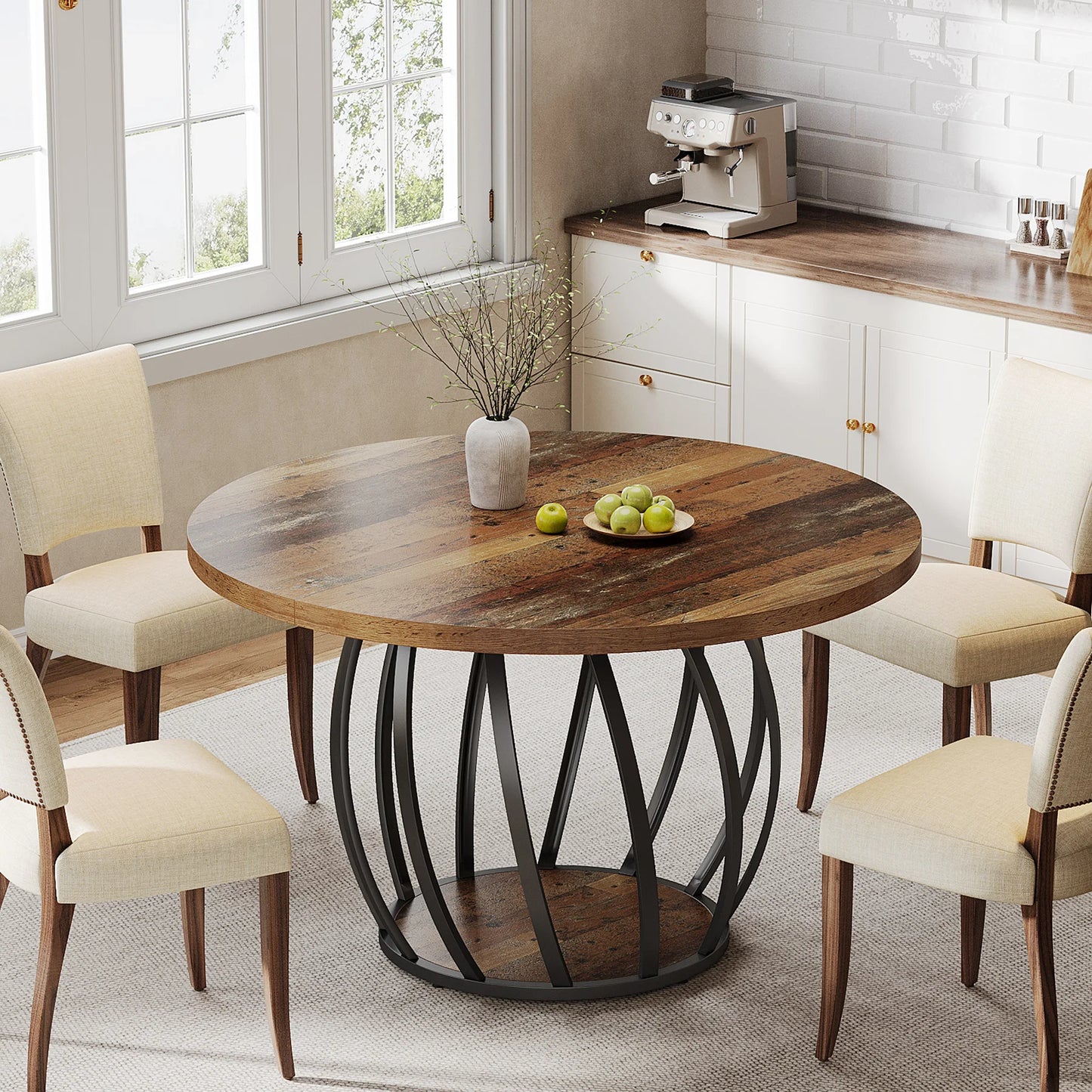 Tribesigns Round Wooden Dining Table With Sturdy Metal Base