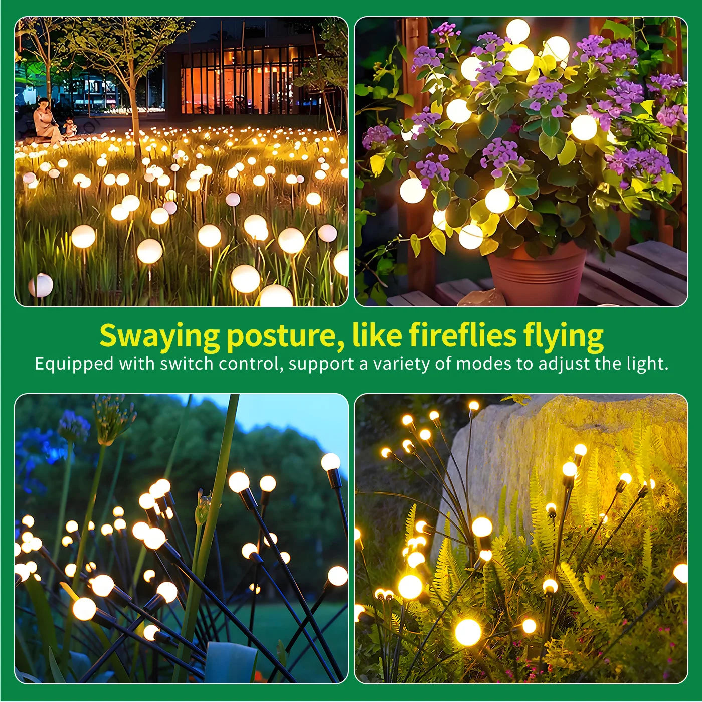 8-Head Solar Firefly LED Lights Outdoor Garden Pathway Decor