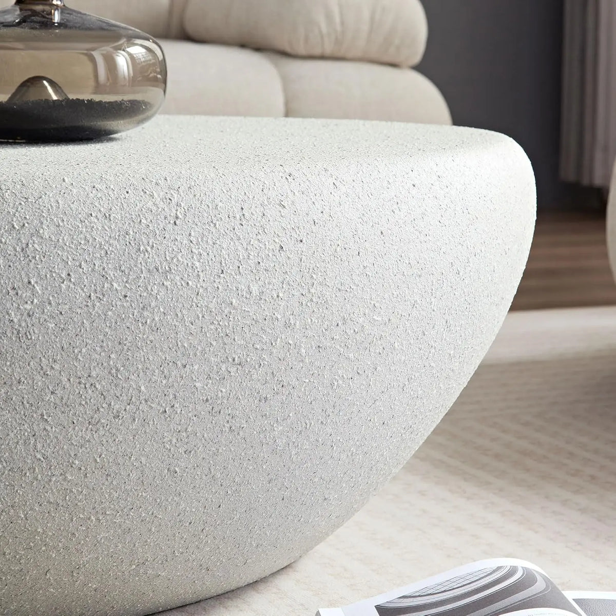 Minimalist Faux Stone Fiberglass Oval Coffee Table for Living Spaces