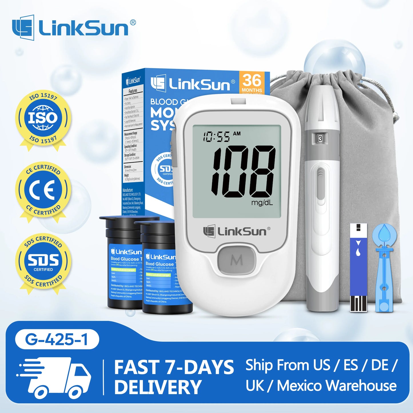 Linksun Blood Glucose Monitor G-425-1 With Lancing Device