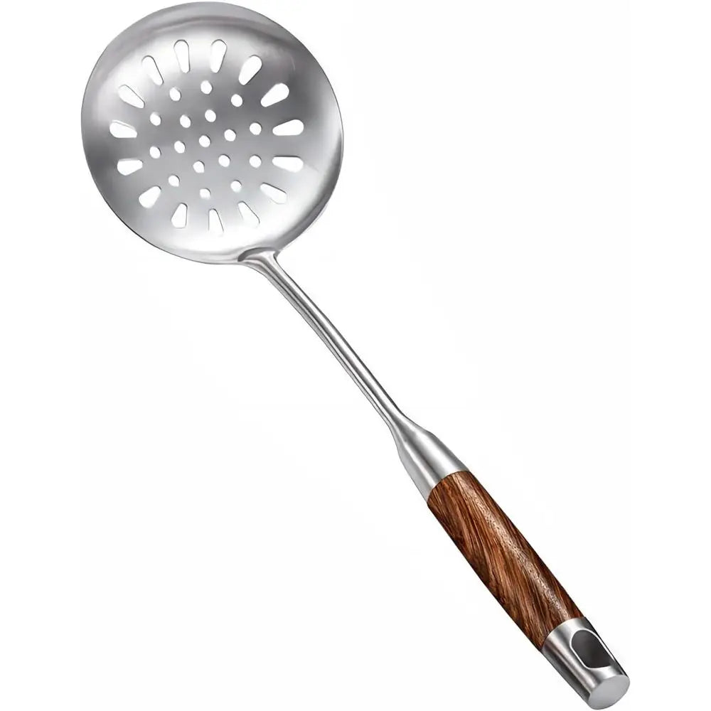 Strainer Skimmer Ladle, Slotted Spoons, Kitchen Utensils Durable 304 Stainless Steel Skimmers Pasta Strainer Spoon with Wooden H