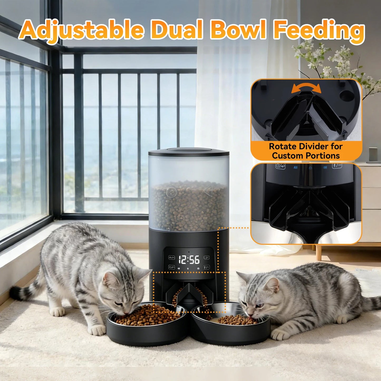 Automatic Timed Pet Feeder With Dual Stainless Bowls