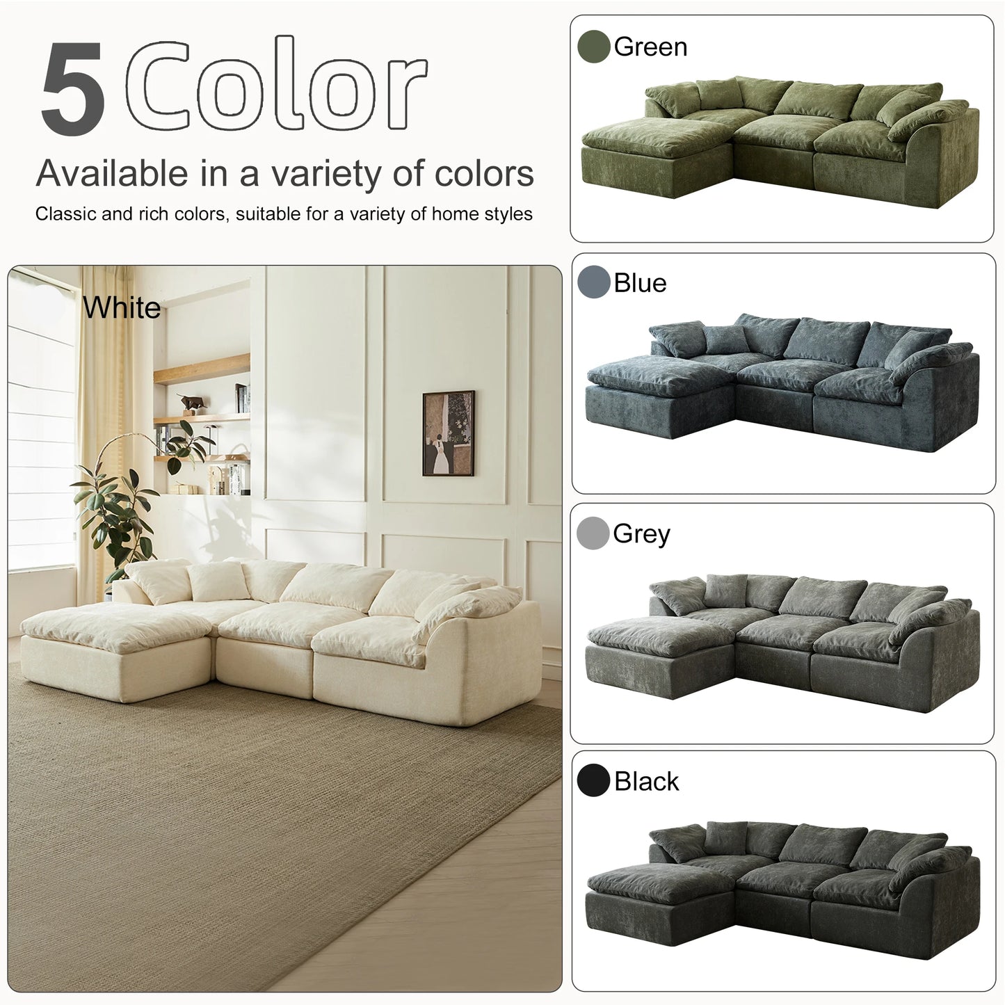 Yeflixvrau Modern Cloud L Shaped Modular Sofa With Ottoman