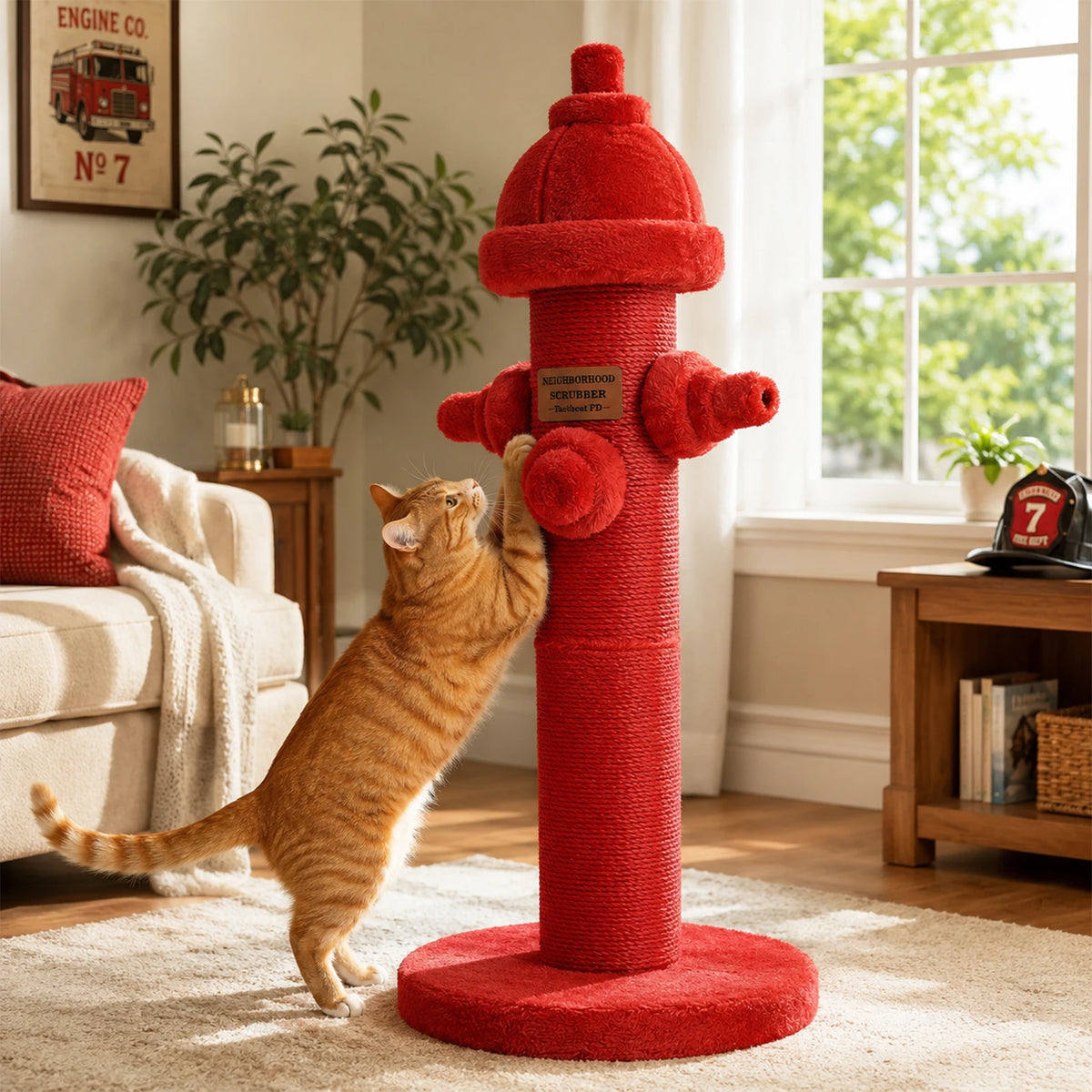Fire Hydrant Sisal Cat Scratching Post Red Vertical Tall Cat Scratcher with Sisal Wrapped Post Cute Scratching Post for Indoor Cat Furniture Cat Toys
