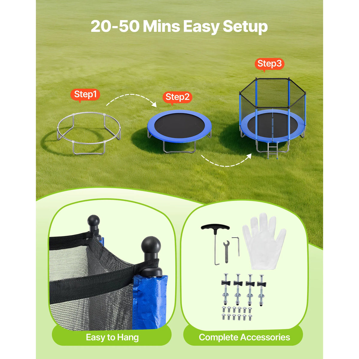SucceBuy Outdoor Trampoline 8/10/12/14/15/16FT Round  Trampoline with Enclosure Net Anti-Rust Backyard Trampolines for Kid Adult