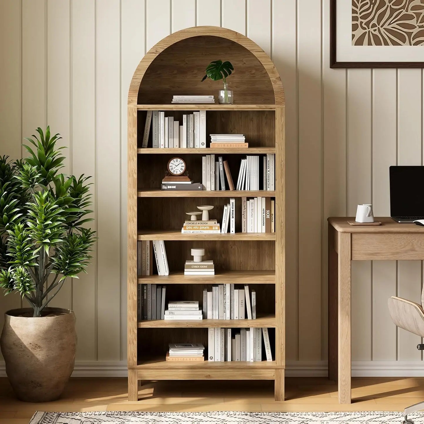 Studyset Arched Book Shelf 7 Tier Freestanding Farmhouse Style