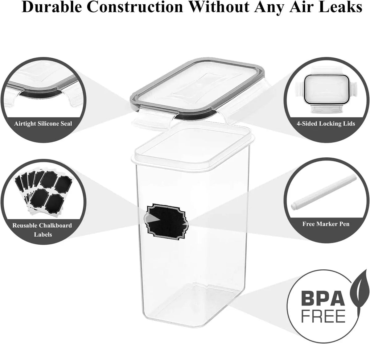 Airtight Food Storage Containers With Labels And Pen For Pantry