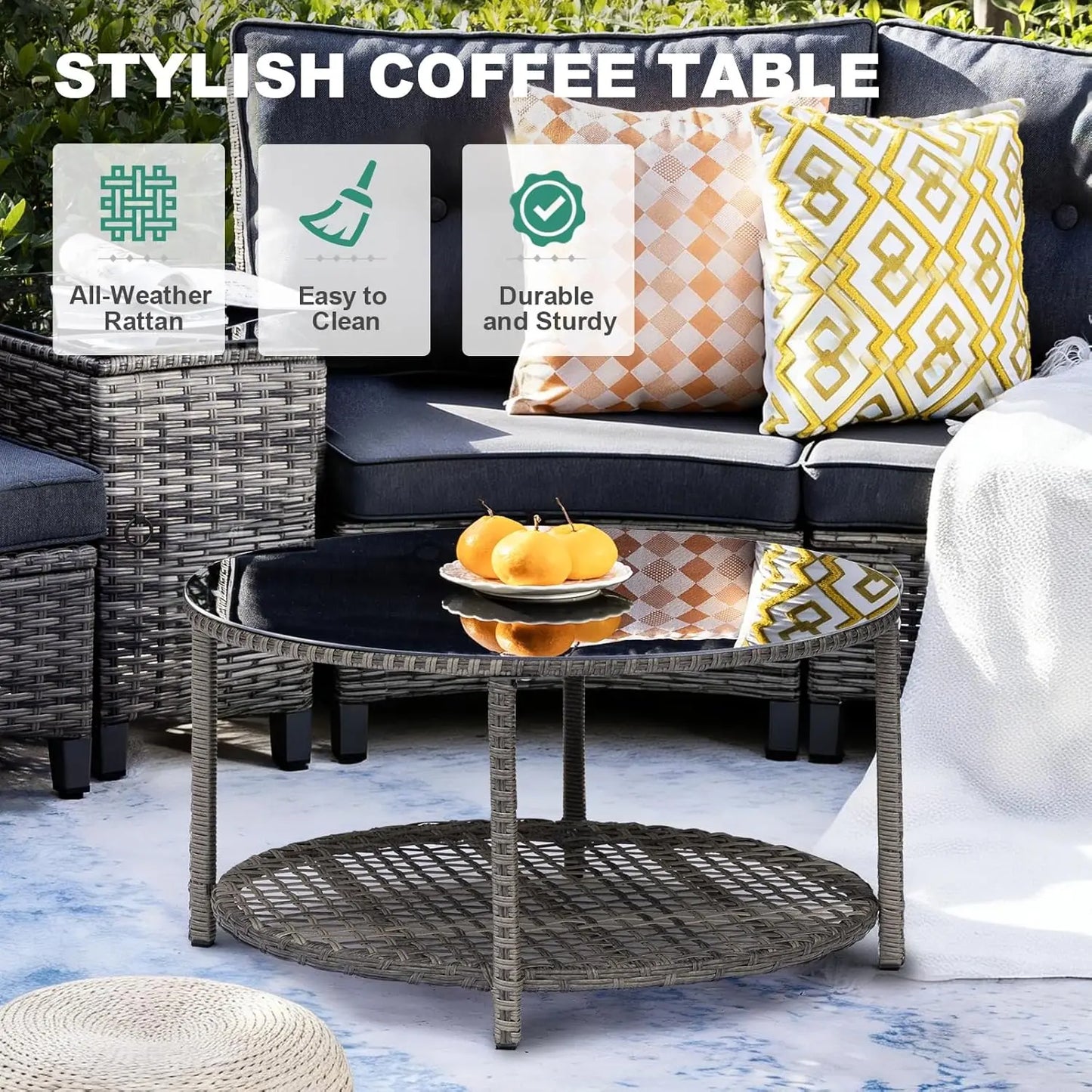Curved Half Moon Outdoor Patio Sectional Sofa Set With Tables