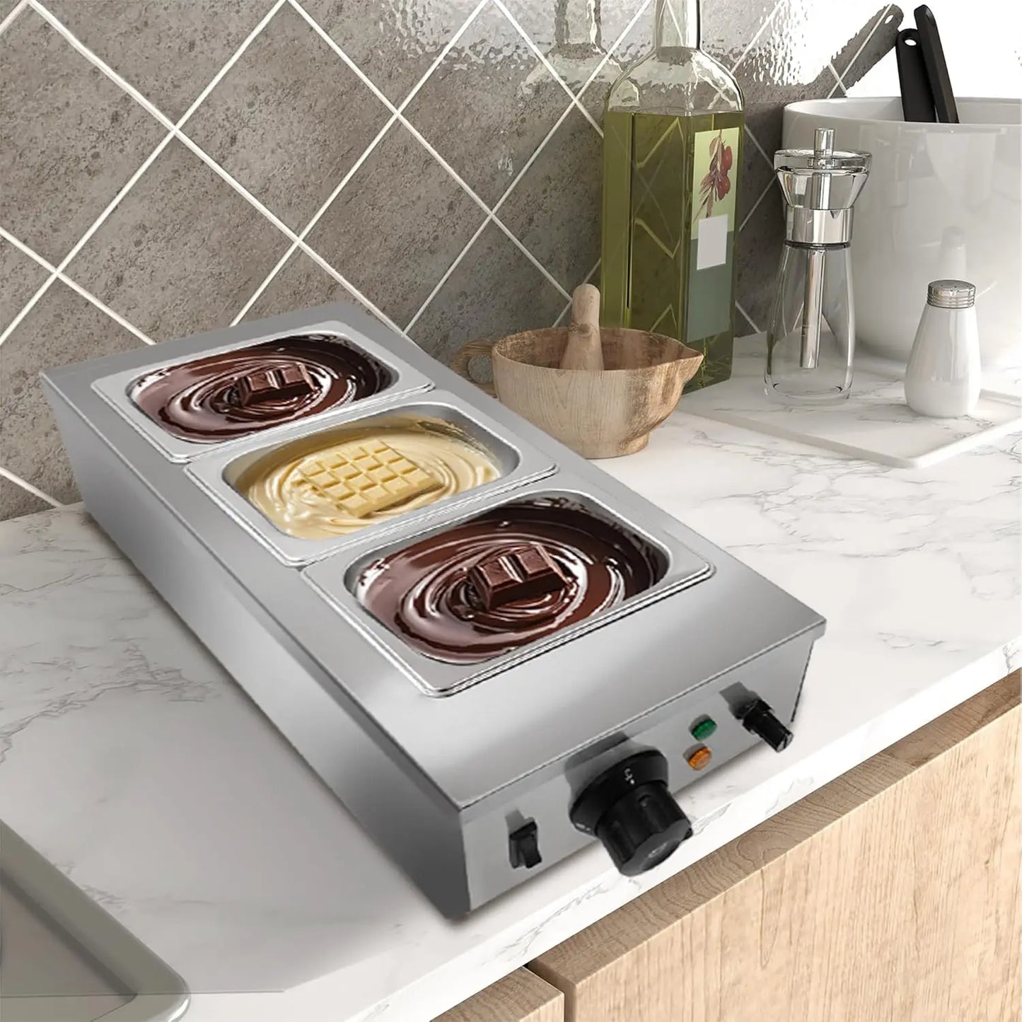 HiMISS 2-Tank Chocolate Melting Machine With Lid Stainless Steel