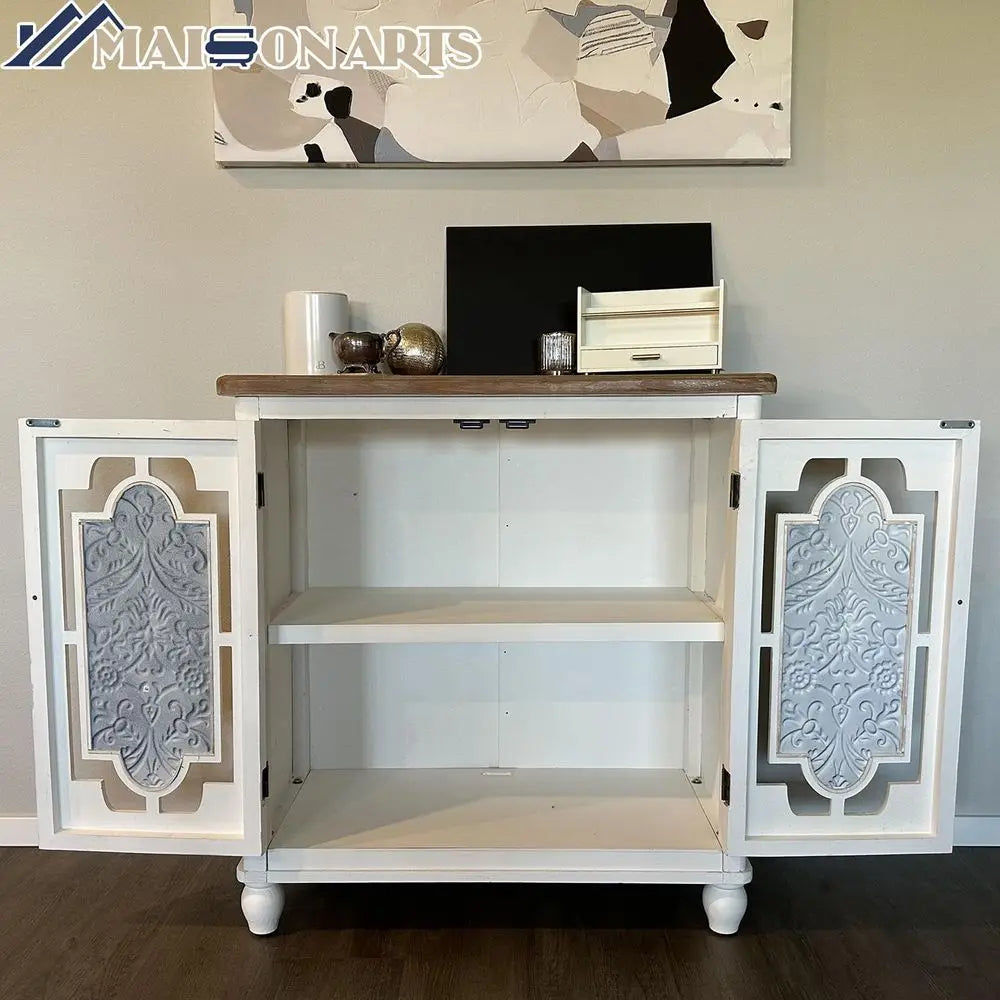 Accent Cabinet with 2 Doors, Farmhouse Decorative Storage Cabinet with Solid Wood Frame amp Legs for Living Room Entryway Small