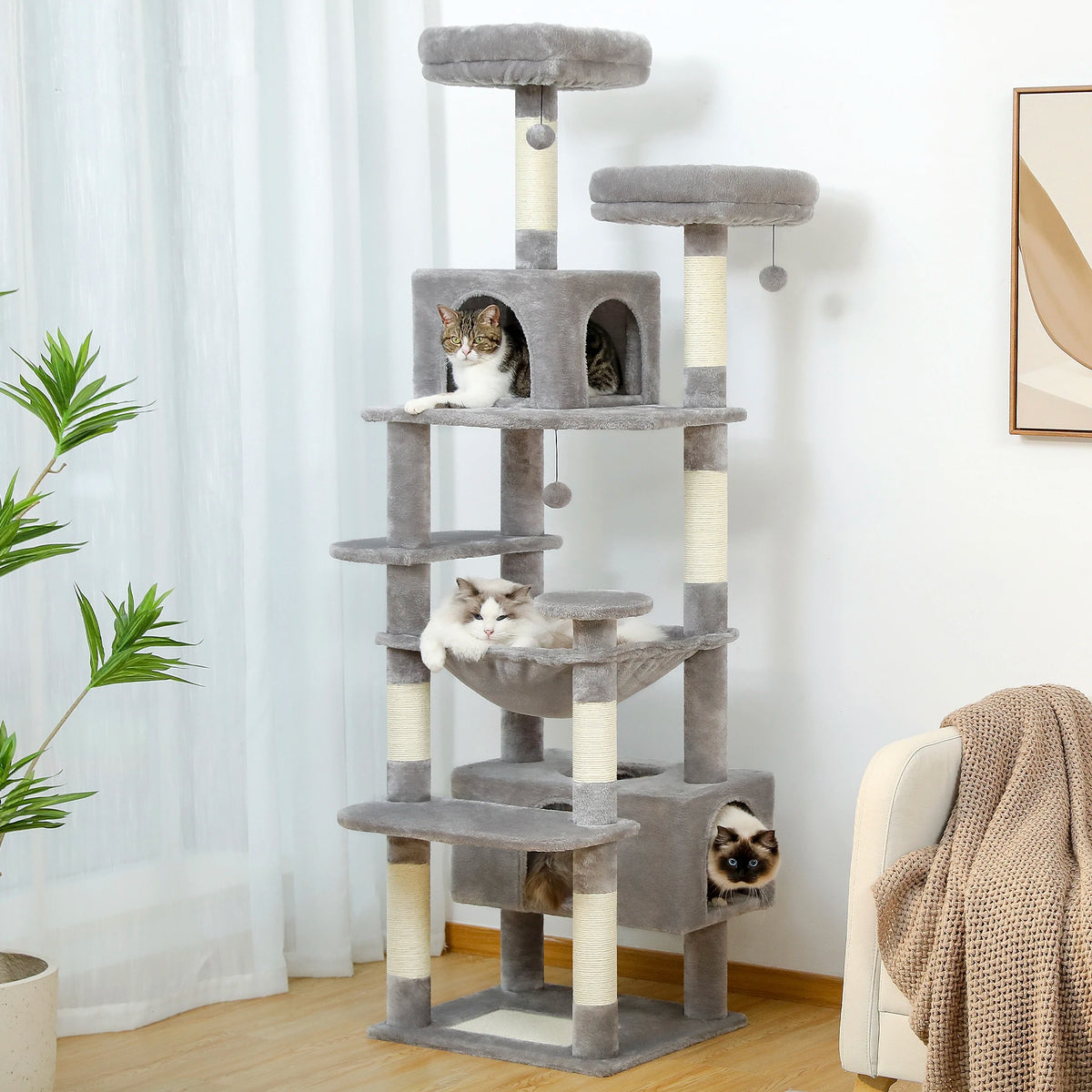 PEQULTI Multilevel Cat Tree Tower With Scratching Posts And Hammock
