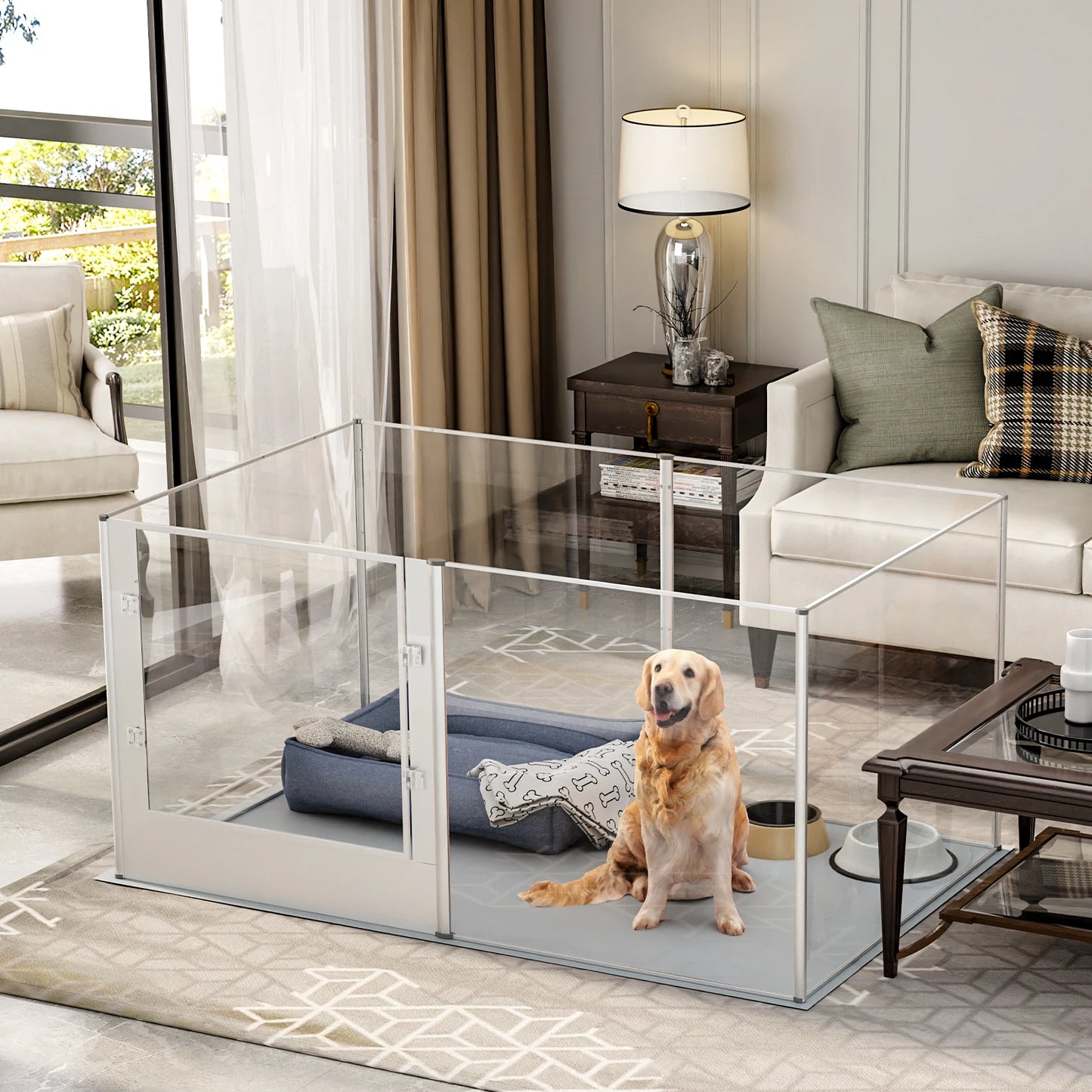 Bingopaw 6 Panel Acrylic Dog Playpen With Waterproof Mat