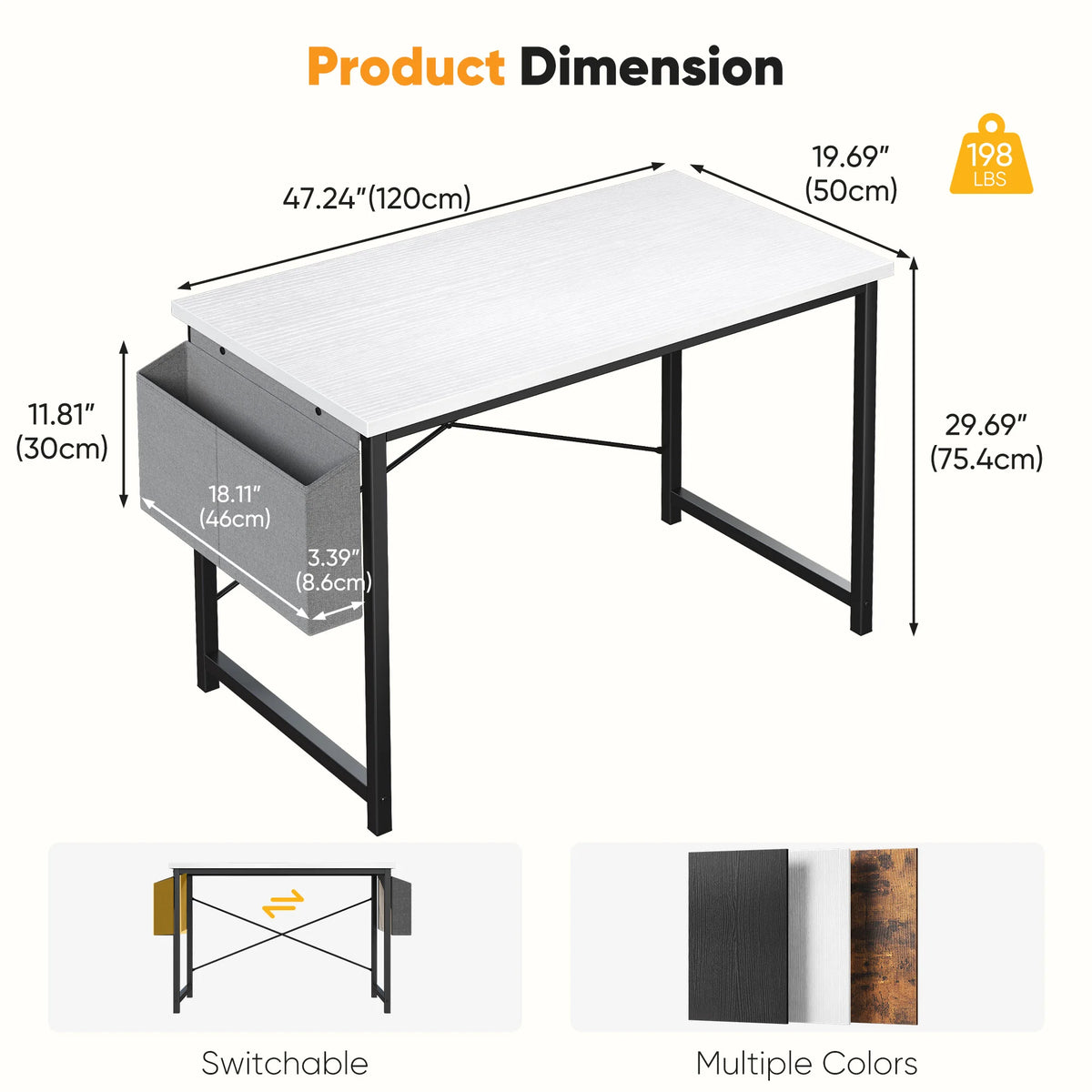 JHK Wooden Computer Desk With Metal Frame And Storage Bag