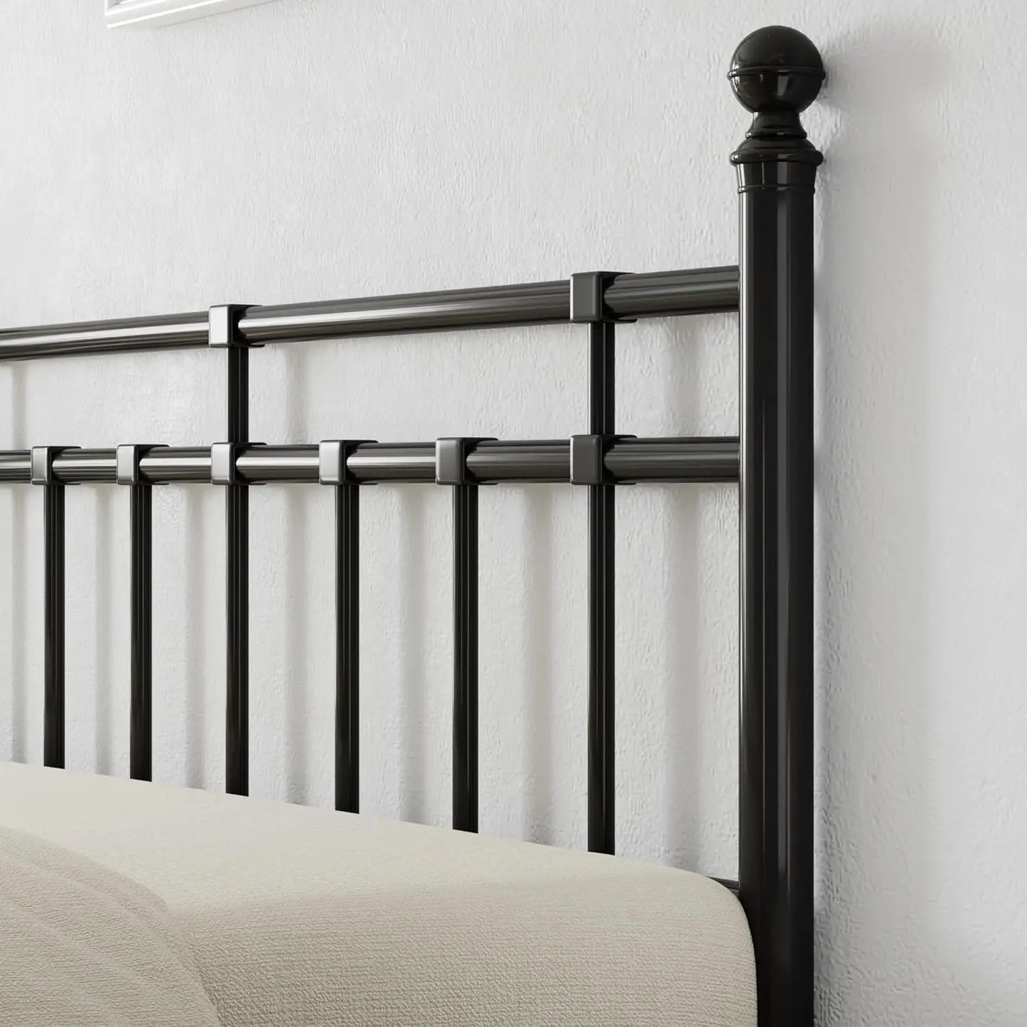 Vintage Metal King Bed Frame with Headboard & Footboard, Farmhouse Style, Storage, No Box Spring, Noise-Free, Customized