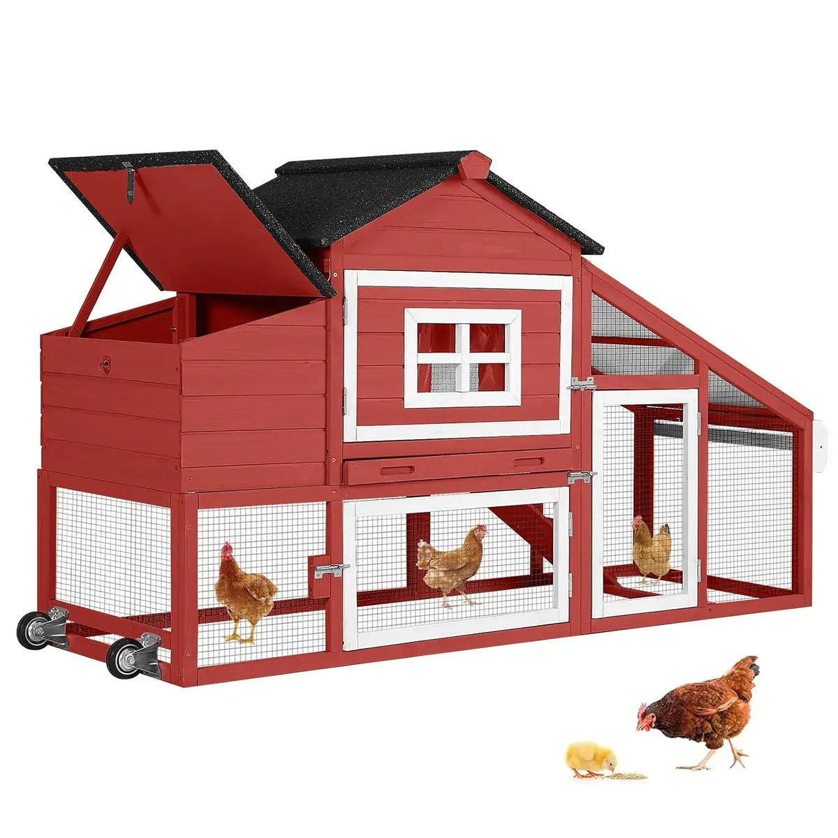 HOT Chicken Coop Mobile Chicken House On Wheel Outdoor Rabbit Hutch for 2-4 Chickens 67"